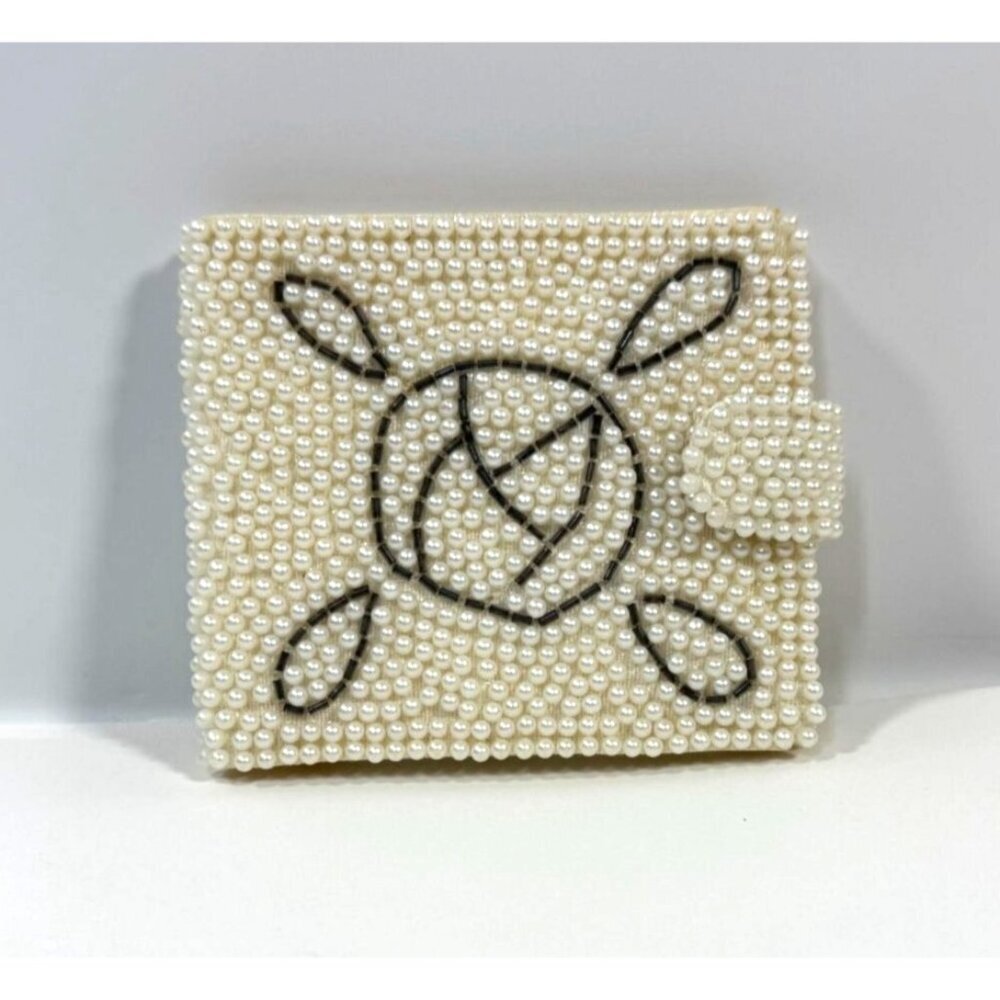 Faux Pearl Handmade Beaded‎ Wallet With Black Beading BonSoir Japan Glam Luxury